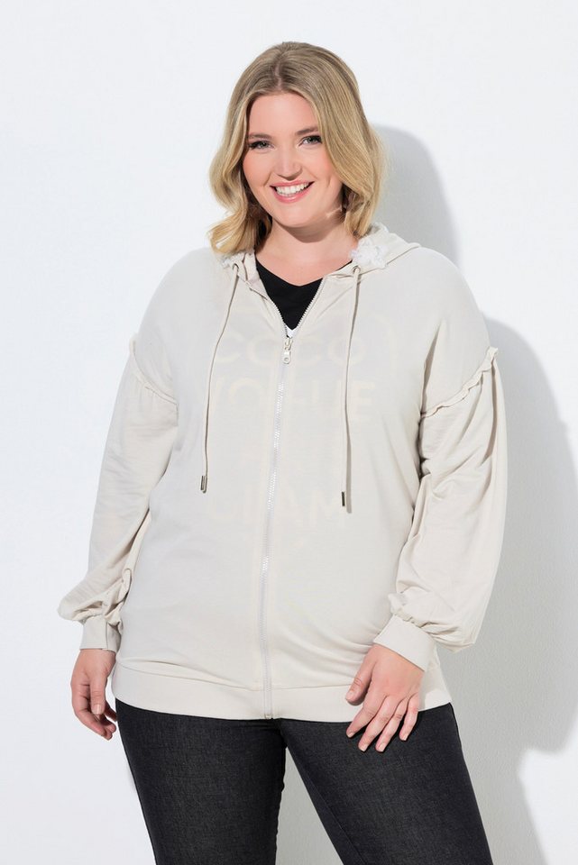 MIAMODA Sweatjacke Sweatjacke Loose Fit Kapuze mit Glitzer-Blüten von MIAMODA