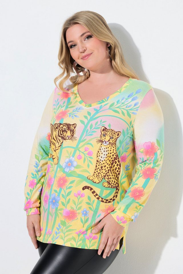 MIAMODA T-Shirt Langarmshirt Classic Fit Blumendruck mit Leopard von MIAMODA