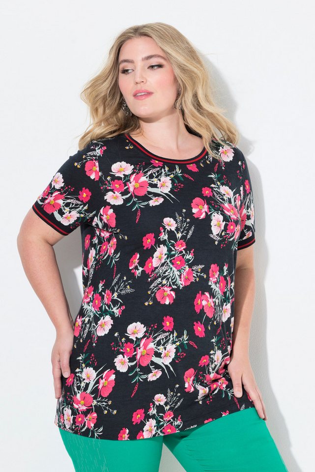 MIAMODA T-Shirt T-Shirt Blumenmuster Streifenbündchen Halbarm von MIAMODA