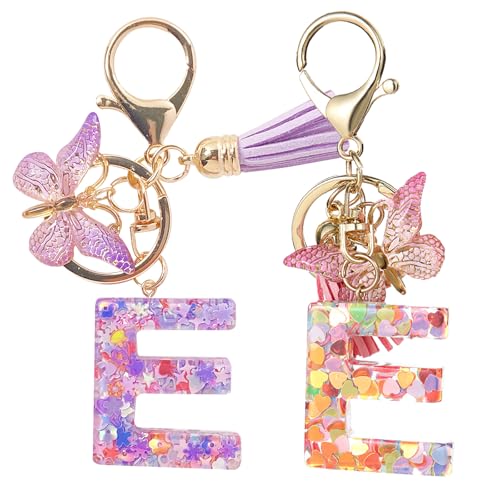 MIANRUII 2PC Mädchen Schlüsselanhänger Schlüsselanhänger Alphabet Schlüsselanhänger Schmetterling Schlüsselanhänger Initialen Damen Schlüsselanhänger Geschenk （E） von MIANRUII