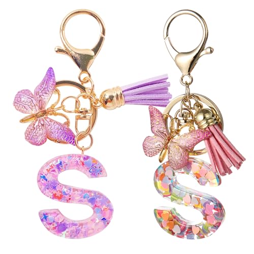 MIANRUII 2PC Mädchen Schlüsselanhänger Schlüsselanhänger Alphabet Schlüsselanhänger Schmetterling Schlüsselanhänger Initialen Damen Schlüsselanhänger Geschenk (S) von MIANRUII