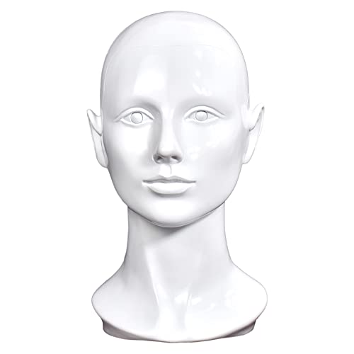 PVC weibliche Schaufensterpuppe Perücke Kopf mit Schulter Büste Manikin Puppenkopf für Display Haar Hut Maske Sonnenbrille Perücke Schmuck(white) von MIAOMANZI