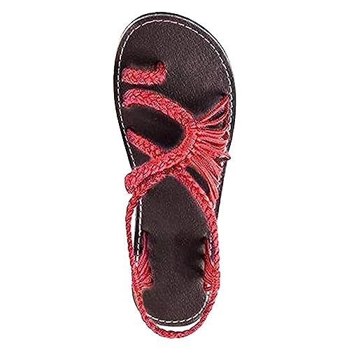 Damen Sandalen Strand Geflochtene Knoten Wohnung Klipp Zehe Sandelholze Large Size Mode Slippers,4,39 EU von MIAOXIAO
