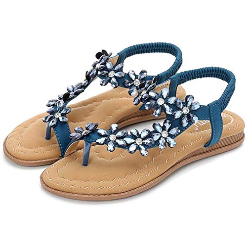 Frauen 6 Leaf Flower Point Drill Sandalen Art-SommerSchuhe für Flache Sandalen Strand-Schuh Flip Flops,3,39 von MIAOXIAO