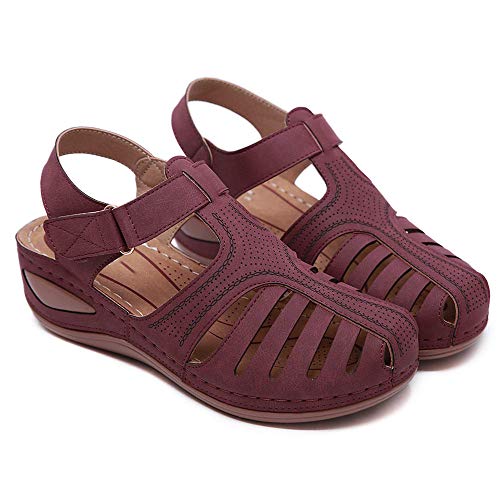 MIAOXIAO Damen Sandalen Sommer Bequem Geschlossenem Zehenbereich Keil Sandalen Retro-Stil lässige Strandschuhe,C,38 von MIAOXIAO