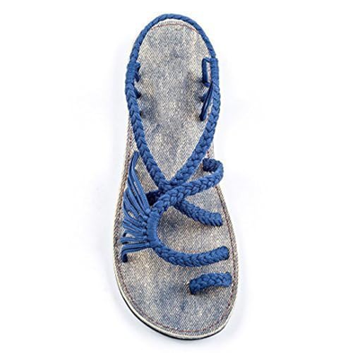 Damen Sandalen Strand Geflochtene Knoten Wohnung Klipp Zehe Sandelholze Large Size Mode Slippers,3,38 EU von MIAOXIAO
