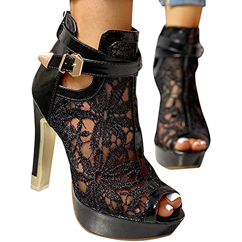 MIAOXIAO Sandalen Damen Pumps Schuhe Lace Hohl Blockabsatz High Heels Open Toe Sandalen Abend Party Braut Sommerschuhe,3,EU 36 von MIAOXIAO