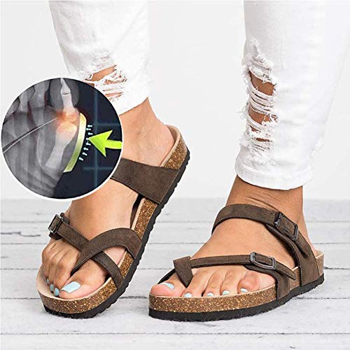 MIAOXIAO Sandalen Frauen Hausschuhe Splints Corrector Rutsche Schnalle T-Strap Platform Flip-Flops Schuhe Flache Sandalen,C,35 von MIAOXIAO