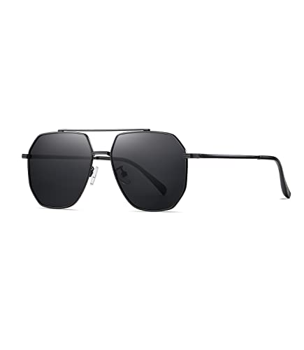 MIAROZ Pilotenbrille Herren,Polarisiert Sonnenbrille Verspiegelt Retro Fahren Fahrerbrille UV400 Schutz für Autofahren Reisen (Black) von MIAROZ