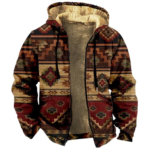 Fleece-Kapuzenpullover Mit Reißverschluss Für Herren - Winterwarme, Verdickte Langarmmanteljacken, Aztekische Stammesgrafiken, Große Größe S-6Xl, Lässige Winterpullover Für Herren,Sweatshirts von MIATCENRT