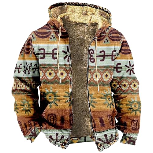 Herren-Kapuzenpullover Mit Reißverschluss – Winter-Fleece-Warmer Parka-Mantel, Ethnische Stammesgrafiken, Jacken, Sweatshirts, Täglicher Kapuzenmantel Für Den Urlaub, Ausgehen, Wie Abgebildet, L von MIATCENRT