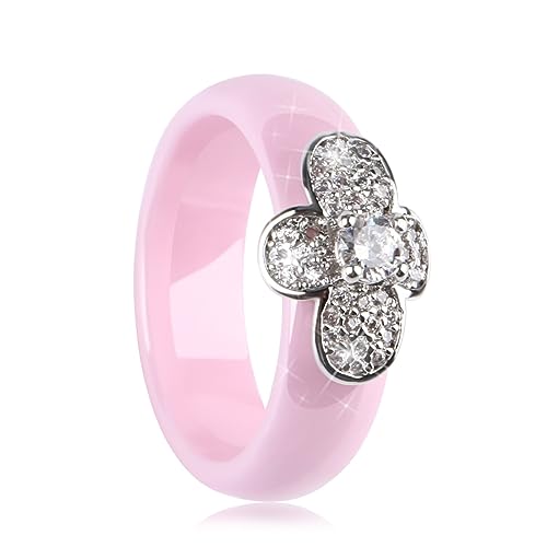 MIATCENRT Keramikringe Für Frauen – Bienenring Mit Glitzerndem Kristall, Kubischem Zirkon, Glatt, Rosa Keramikringe, Eleganter Schmuck, Hochzeit, Fingerring Für Geburtstagsgeschenk, Pink, 6 von MIATCENRT