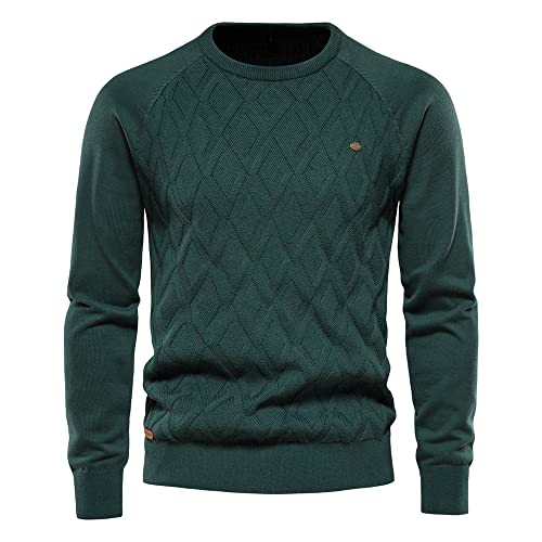 MIATCENRT Rundhals Pullover Für Herren - Slim Fit Longsleeve Strickpullover, Geometrisches Jacquard Feinstrick Pulli, Männer Basic Rollkragenshirt, Elastisch Pullover, Winter Warm Sweatshirt Green XL von MIATCENRT