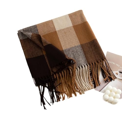 MIATCENRT Schal Damen Warm - Herbst Winter Kuschelig Warmer Mit Quasten/Fransen, Vintage Kontrast Kariert Imitat Kaschmir Schals Und Tücher Für Abendkleid Xl Stola Scarf Winterschal Brown 65X200Cm von MIATCENRT