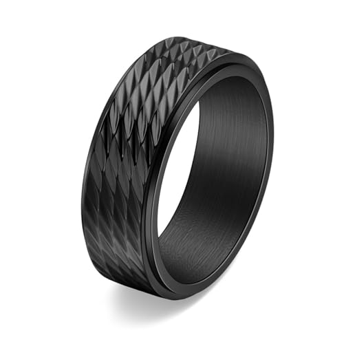 MIATCENRT Schmuckring Für Männer – Geometrischer Diamant-Herren-Persönlichkeitsring, Drehbare Schwarze Unisex-Ringe, Einfacher Trendiger Männlicher Partyring, Schmuckzubehör, Schwarz, 12 von MIATCENRT