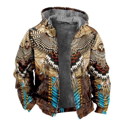 MIATCENRT Verdickter Fleece-Hoodie Für Herren - Herbst-Winter-Kapuzenpullis Mit Reißverschluss, Eagle Indian Tribal Native American 3D-Druck, Langarm-Cardigan-Jacken, Sweatshirts, Wie Gezeigt, 4XL von MIATCENRT