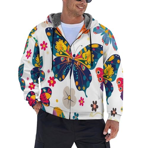 Winterjacke Herren, Gefütterte Jacke Mit Kapuze Männer, Bunte Schmetterlinge Mantel Mit Reißverschluss, Herren Winddicht Outdoorjacke, Wärmend Tasche Jacke Wintermantel von MIATCENRT