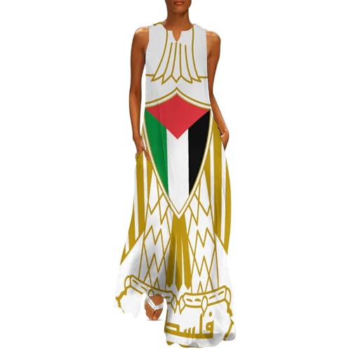 Maxikleid Damen Sommer Ärmellos Kleid Lang, Palästina Flaggen Elegant Freizeit Strandkleid mit Taschen, Leicht Top Kleider, Lockeres A Linie Kleid von MIATCENRT