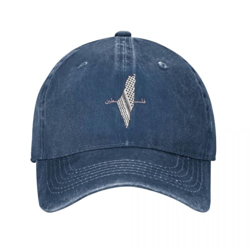 Trucker-Cap Mit Palästinensischer Flagge Und Landkarte – Baseball-Cap Mit Vintage-Karte Von Palästina Und Arabischer Palästinensischer Flagge, Kopfbedeckung Aus Distressed-Denim, Verstellbare Ou von MIATCENRT