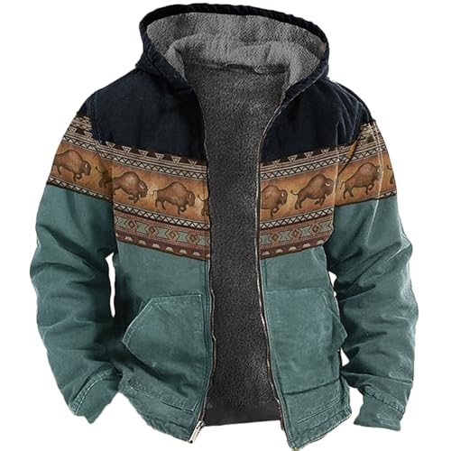 Verdickter Fleece-Kapuzenpullover Für Herren - Vintage-Fleece-Winddichter Warmer Mantel Winter-Kapuzenpullover Mit Reißverschluss Für Herren Aztec Tribal Graphics Parka-Jacken Oberbekleidung Card von MIATCENRT