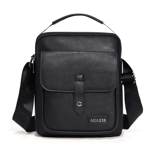MIAZIB Herren Schwarz Crossbody Bag PU Umhängetasche Tragbare Messenger Bag Multi-Pocket Business und Alltag (L-Schwarz) von MIAZIB