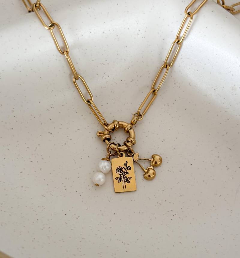 Benutzerdefinierte Mehrere Charme Locking Verschluss Halskette, Personalisierte Anhänger Für Halsketten, Runder Federring Karabiner von MIAxMINA