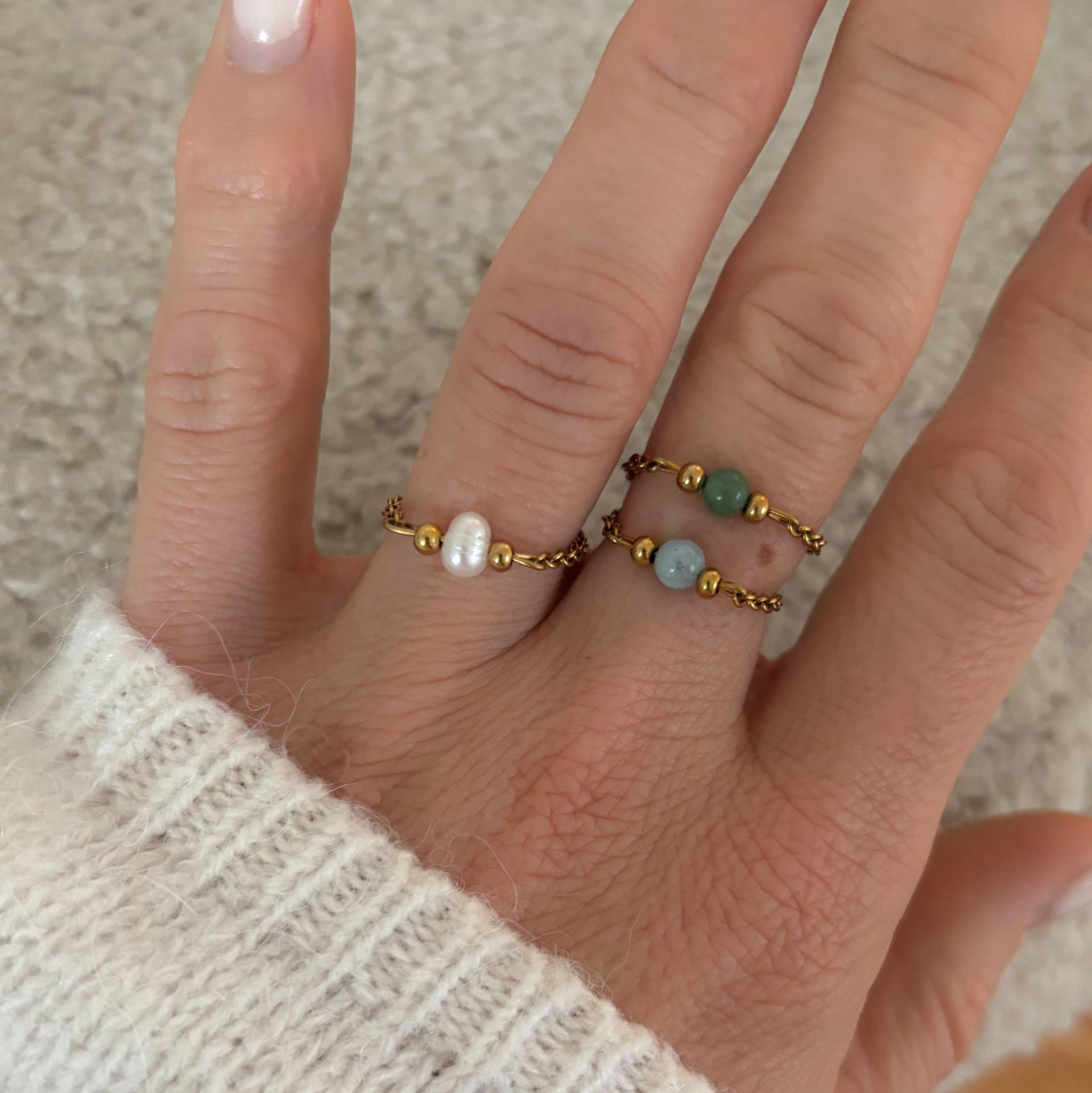 Geburtsstein Ring, Zierlicher Ketten Ring Perle, Goldener Personalisiert , Filigraner Ring, Geschenk Für Sie, Tochter, Freundin von MIAxMINA