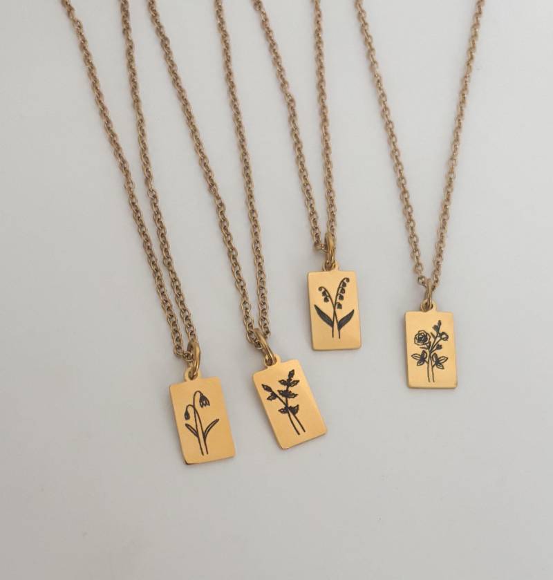 Goldene Kette Mit Geburtsblume, Blume Der Lebens, Als Anhänger, Personalisierbare Gravur Kette, Geschenk Geburt, Tochter, Mama von MIAxMINA