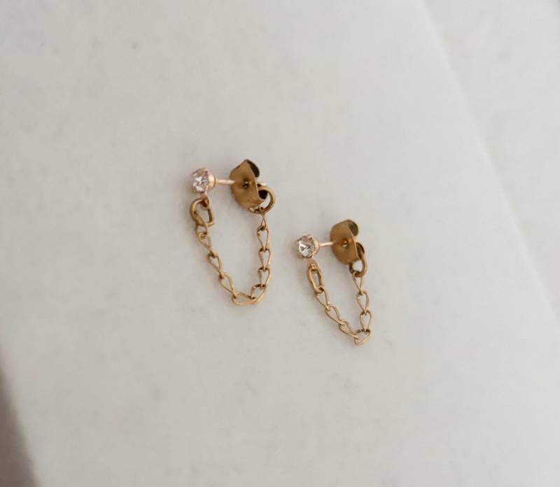 Goldene Steinchen Ohrringe Mit Kette - Verbunden Boho Geschenk Für Sie, Tochter von MIAxMINA