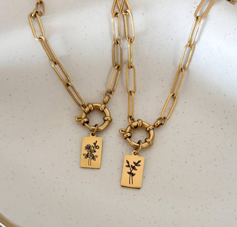 Runder Clip Kette Mit Blume Des Lebens, Geburtsblume, Sternzeichen, Eigener Gravurpersonalisierbare Halskette, Geschenk Für Sie, Tochter von MIAxMINA