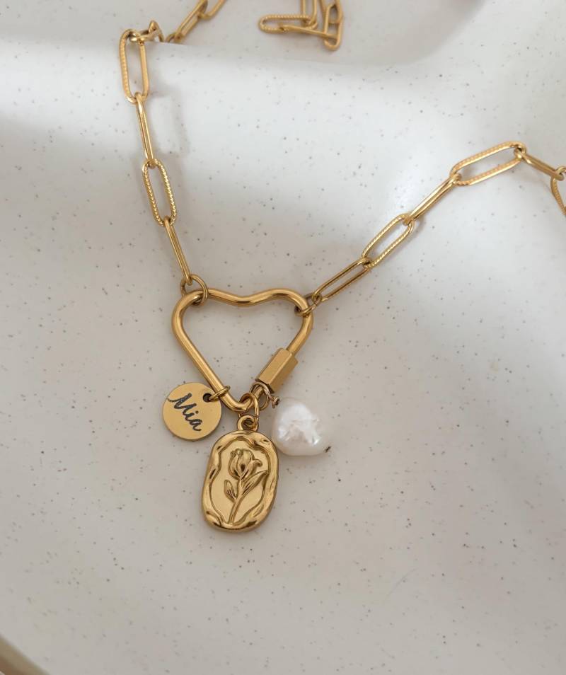 Trendige Charm-Halskette, Wechselbarer Gold Herz-Charm, Personalisierter Schmuck, Einzigartiges Geschenk Für Sie, Bauen Sie Ihre Eigene Kette von MIAxMINA