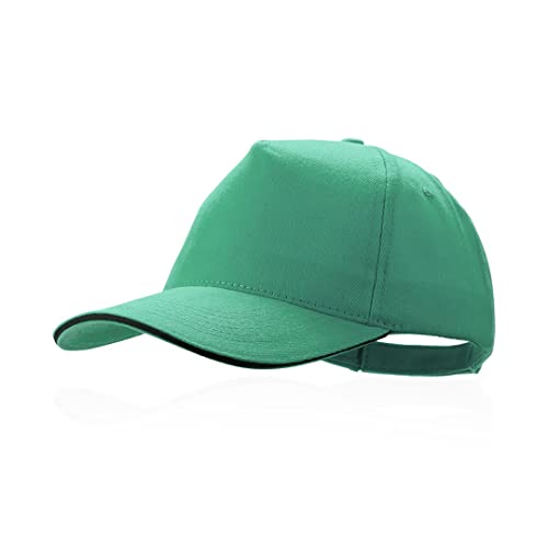 MIBANDERA 5-Panel-Kappe aus 100 % gekämmter Baumwolle, mit farbigem Sandwich-Polsterung, bestickte Belüftungslöcher und verstellbarer Verschluss, Herren-Kappe, Damen-Mützen., grün, 56 cm von MIBANDERA