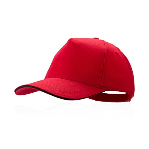 MIBANDERA 5-Panel-Kappe aus 100 % gekämmter Baumwolle, mit farbigem Sandwich-Polsterung, bestickte Belüftungslöcher und verstellbarer Verschluss, Herren-Kappe, Damen-Mützen., rot, 56 cm von MIBANDERA