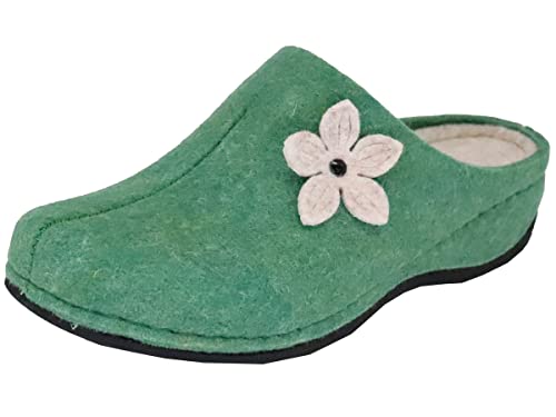 MICCOS Damen Hausschuh Keilabsatz Pantoffel Blume, Größe:39 EU, Farbe:Grün von MICCOS