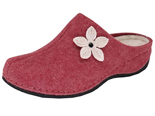 MICCOS Damen Hausschuh Keilabsatz Pantoffel Blume, Größe:40 EU, Farbe:Rot von MICCOS