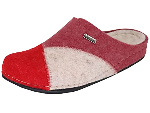 MICCOS Damen Hausschuh Pantoffel Patchwork, Größe:40 EU, Farbe:Rot von MICCOS