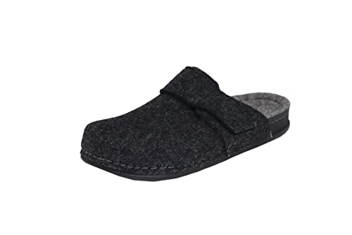 MICCOS Herren Hausschuh Pantoffel Filz Klettverschluss, Größe:45 EU, Farbe:Schwarz von MICCOS