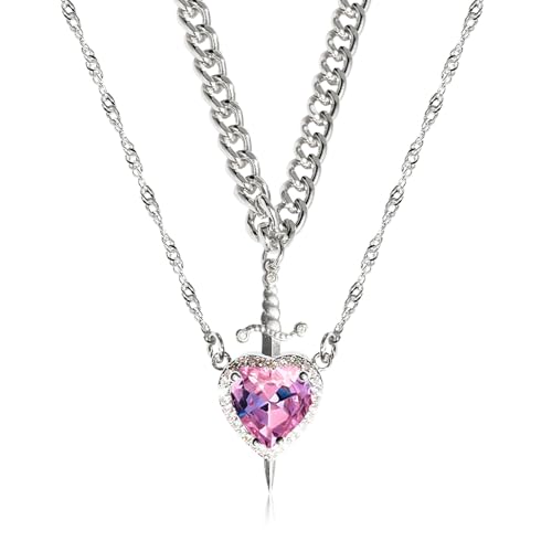 MICFENY Modische Halskette mit Herz und Schwertern, verstellbare Kette, trendiger Paarschmuck für den täglichen Gebrauch oder Partys von MICFENY