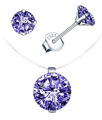 MICGIGI Damen 925 Sterling Silber Anhänger Halskette 8mm Zirkonia Anhänger Halskette Transparente Nylonkette Choker mit 6mm Ohrringe MICGIGI Damen 925 Sterling Silber Anhänger Halskette 8mm Zirkonia Anhänger Halskette Transparente Nylonkette Choker mit 6mm Ohrringe von MICGIGI