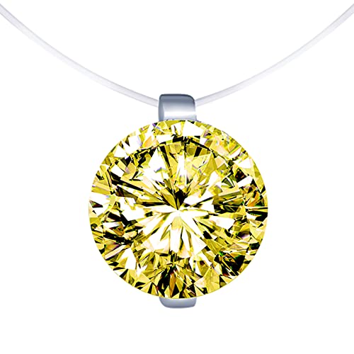 MICGIGI Damen 925 Sterling Silber Anhänger Halskette 8mm Zirkonia Anhänger Halskette Transparente Nylonkette Choker von MICGIGI