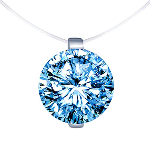 MICGIGI Damen 925 Sterling Silber Anhänger Halskette 8mm Zirkonia Anhänger Halskette Transparente Nylonkette Choker von MICGIGI