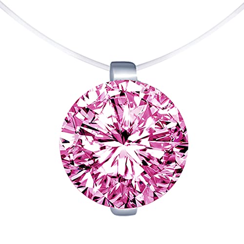 MICGIGI Damen 925 Sterling Silber Anhänger Halskette 8mm Zirkonia Anhänger Halskette Transparente Nylonkette Choker von MICGIGI