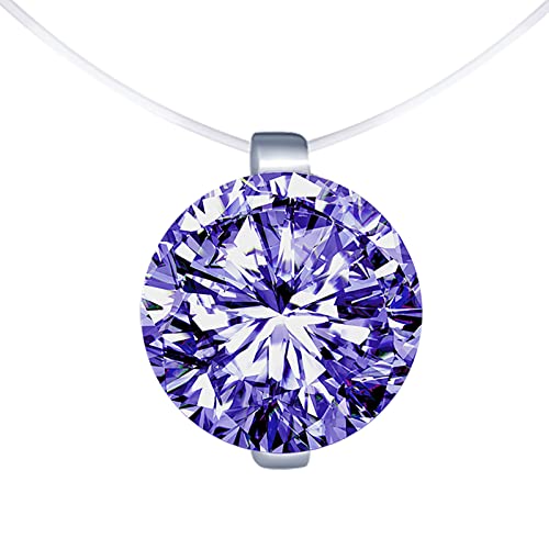 MICGIGI Damen 925 Sterling Silber Anhänger Halskette 8mm Zirkonia Anhänger Halskette Transparente Nylonkette Choker von MICGIGI