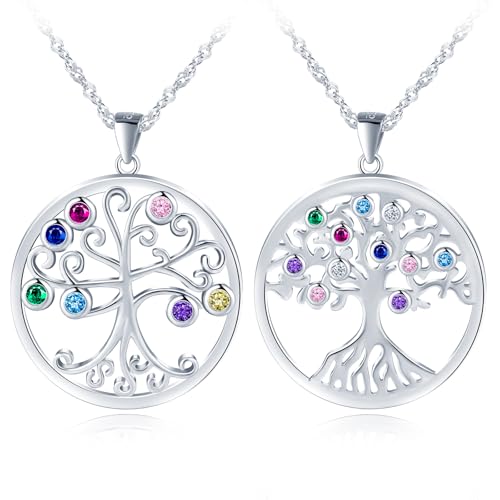 MICGIGI Damen 925 Sterling Silber Bunte Blätter Anhänger Halskette Zirkonia Baum Muster Kette Set von MICGIGI
