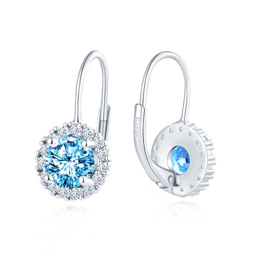 MICGIGI Damen 925 Sterling Silber Creolen Ohrringe Rund Zirkonia Hängende Ohrringe,Blau von MICGIGI