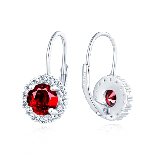 MICGIGI Damen 925 Sterling Silber Creolen Ohrringe Rund Zirkonia Hängende Ohrringe,Rot von MICGIGI