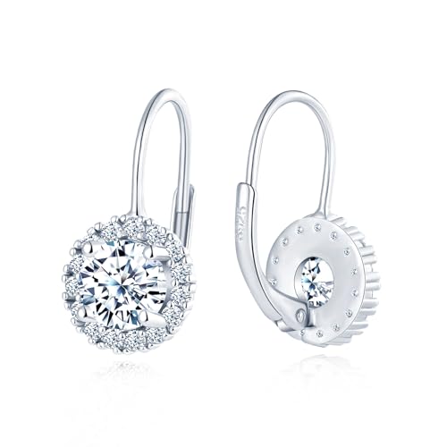MICGIGI Damen 925 Sterling Silber Creolen Ohrringe Rund Zirkonia Hängende Ohrringe,Silber von MICGIGI