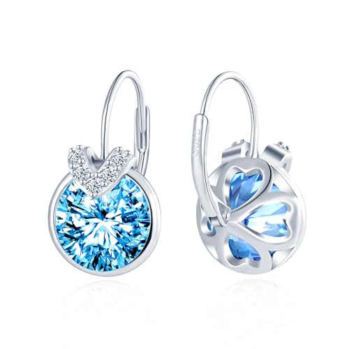 MICGIGI Damen 925 Sterling Silber Creolen Ohrringe V Alphabet Zirkonia Hängende Ohrringe,Blau von MICGIGI