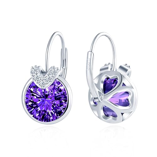 MICGIGI Damen 925 Sterling Silber Creolen Ohrringe V Alphabet Zirkonia Hängende Ohrringe,Lila von MICGIGI