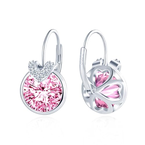 MICGIGI Damen 925 Sterling Silber Creolen Ohrringe V Alphabet Zirkonia Hängende Ohrringe,Rosa von MICGIGI